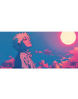 Anime mouse pad 36x16 inches featuring Naruto Uzumaki under a glowing moon, showcasing soft gradients of pink, violet, and blue.