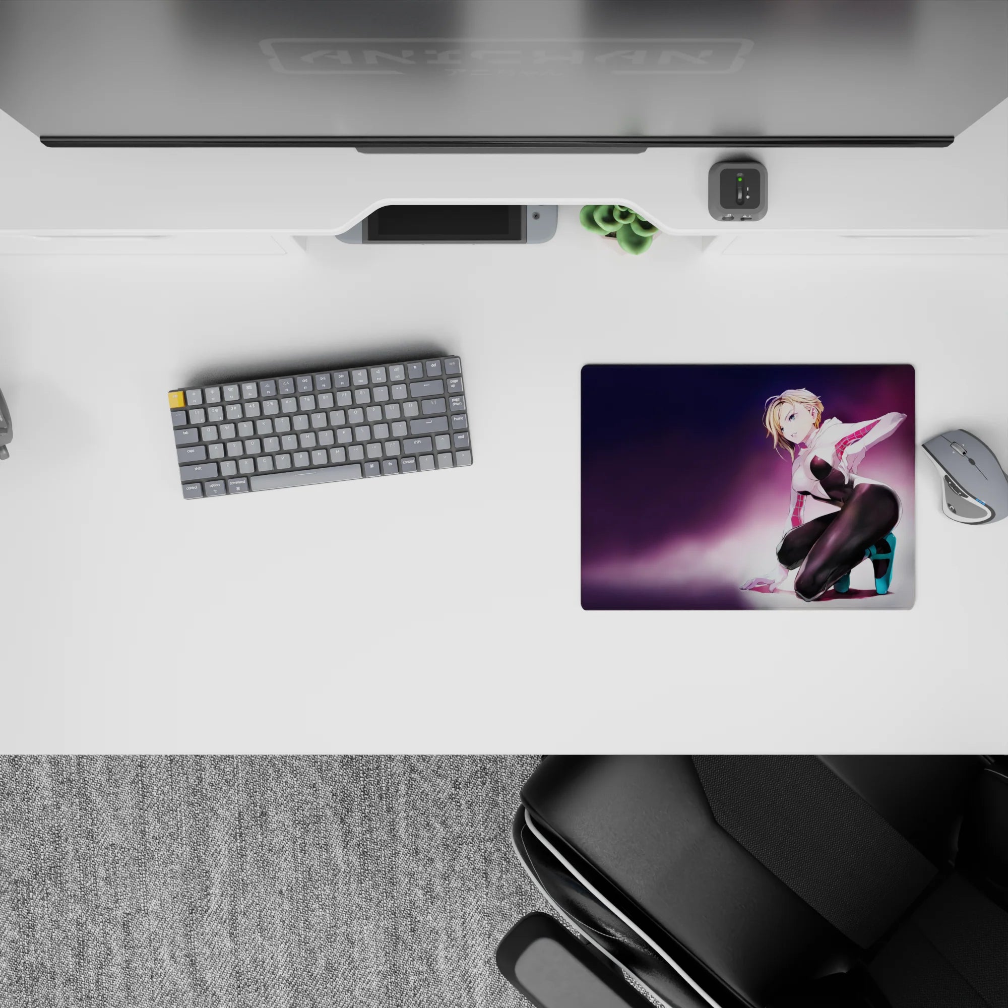 Purple haze 14x10 inches anime mouse pad with neon candy colors, playful flirty vibe for gaming.
