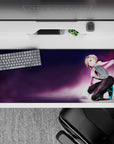 Purple haze 36x16 inches anime desk pad with neon candy colors, crisp print, playful flirty gaming vibe.