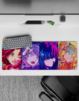 32x12 inches neon arcade glow anime mouse pad in hot pink, electric blue, and sunshine gold vibe.