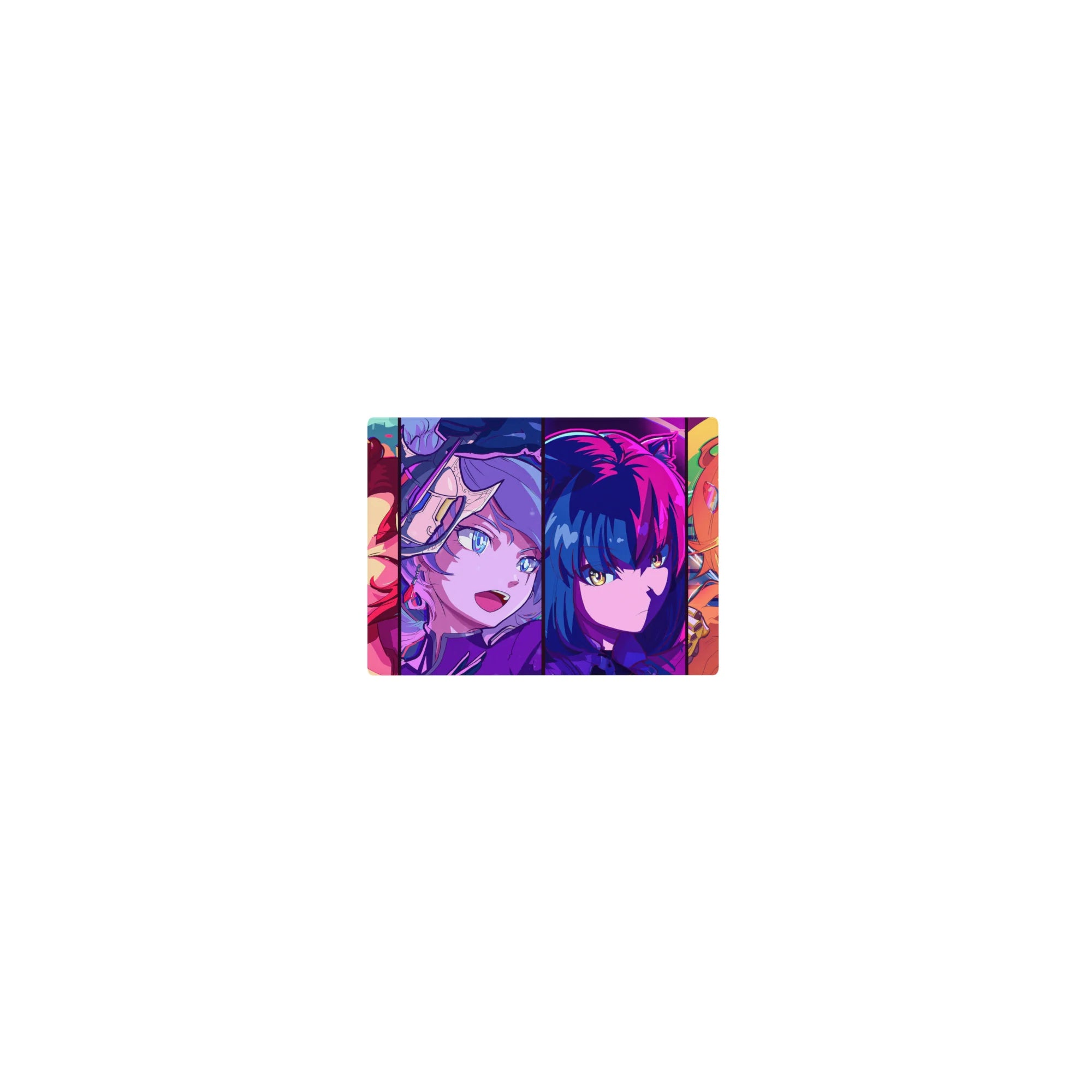 Classic anime girl mouse pad 14x10 inches with four neon portraits in clean bordered panels.