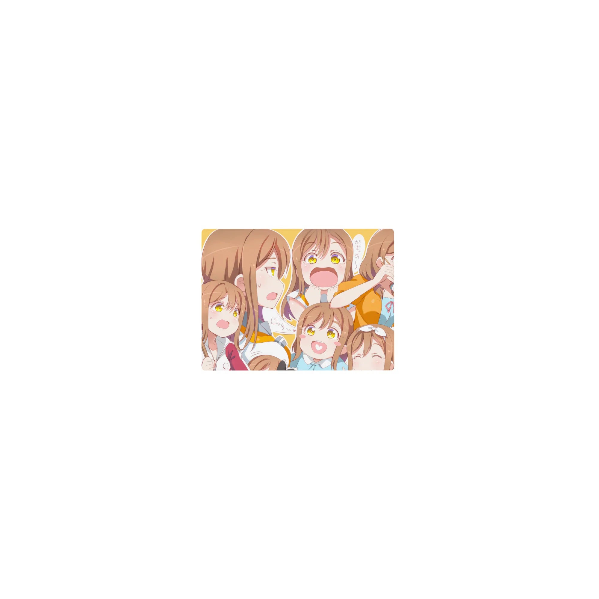 Classic anime girl mouse pad 14x10 inches with collage of cute expressions, clean linework, doodle accents.