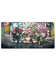 32x16 inches anime girl mouse pad with comic panels, bunny bots, graffiti signs, and bench trio art.