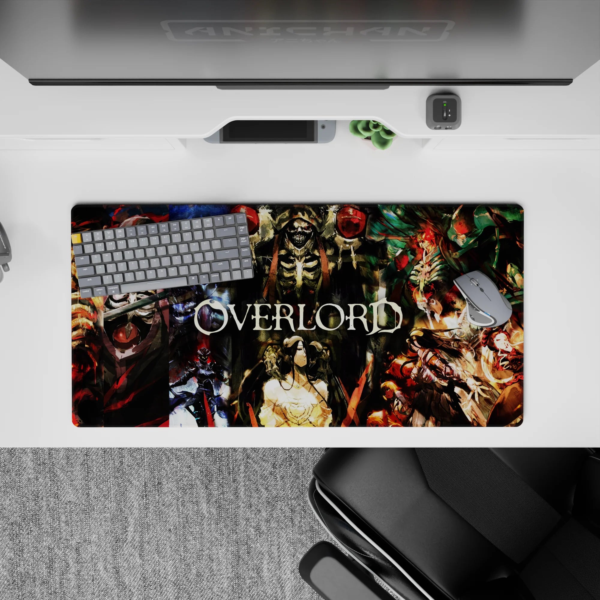 Overlord anime mouse pad 32x16 inches featuring Ainz Ooal Gown, Albedo, Demiurge, and Guardians in vibrant colors.
