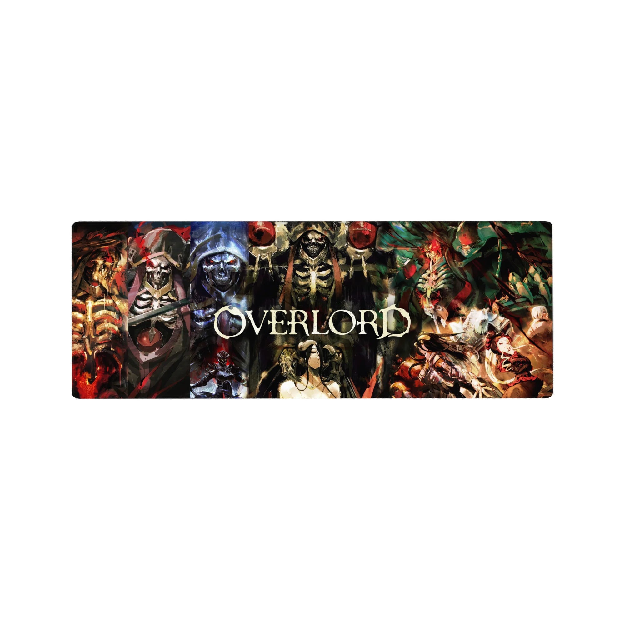 Anime mouse pad 32x12 inches featuring Ainz Ooal Gown, Albedo, Demiurge, and Shalltear from Overlord in vivid colors.