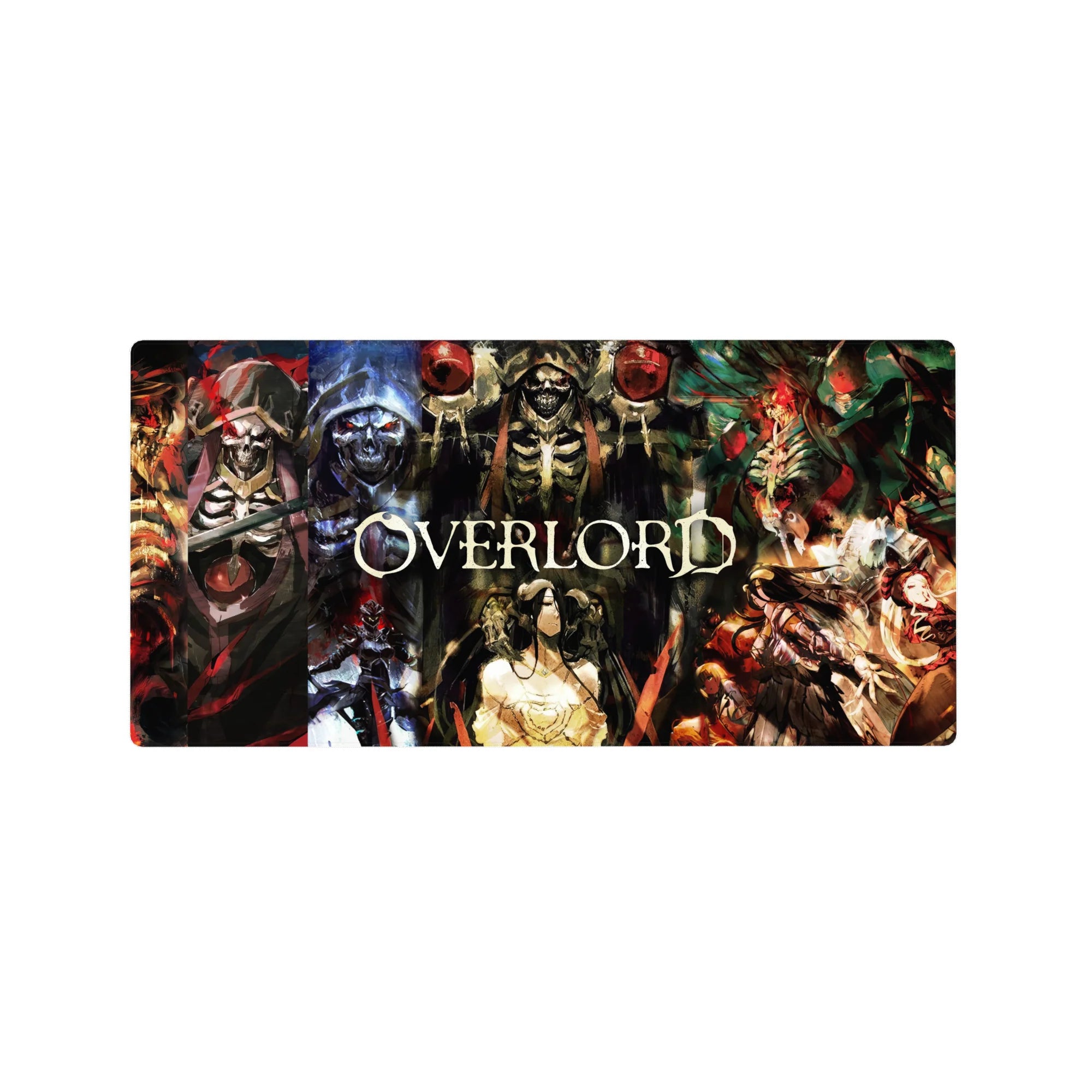 Anime mouse pad 32x16 inches featuring Overlord&#39;s Ainz Ooal Gown, Albedo, Demiurge, and Shalltear in a dynamic, powerful design.