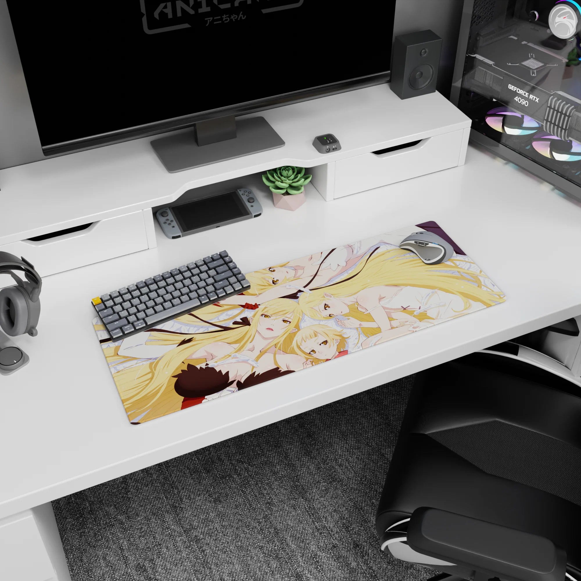 32x12 inches Seven Deadly Sins mouse pad featuring Elizabeth Liones and Elaine in dreamy poses.