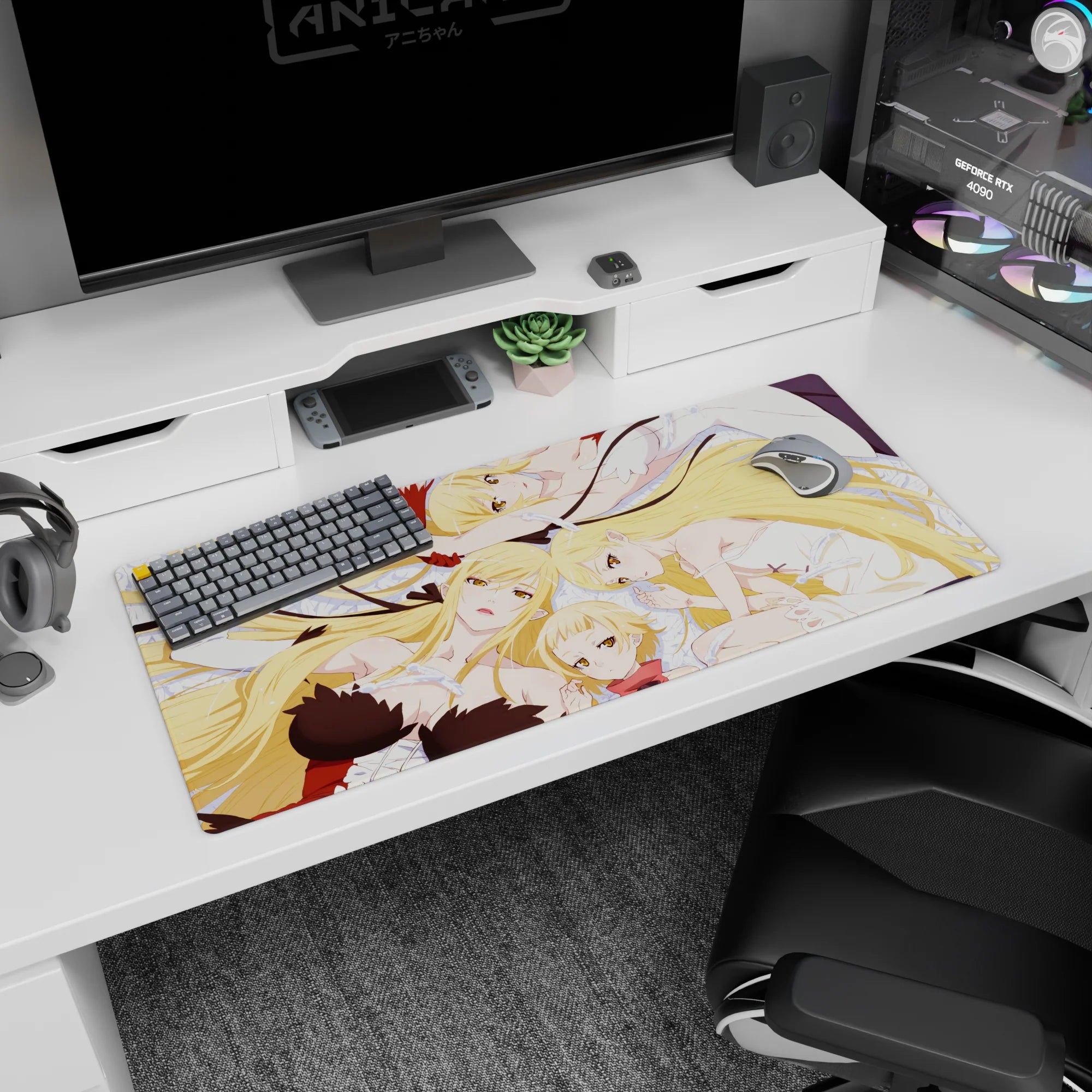 36x16 inches Seven Deadly Sins desk pad featuring Elizabeth Liones and Elaine in gentle poses.