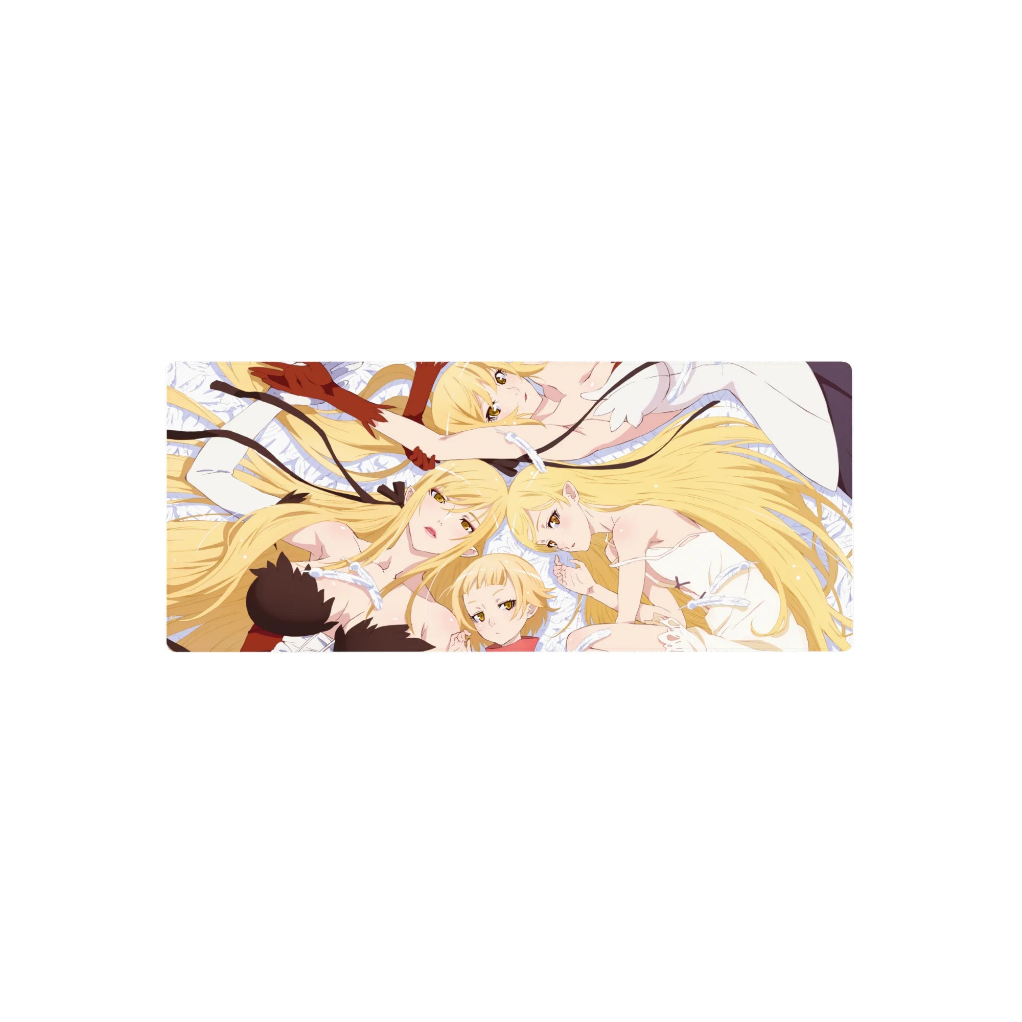 28x12 inches anime girl mouse pad with dreamy ribbon-and-lace art, smooth glide desk mat.