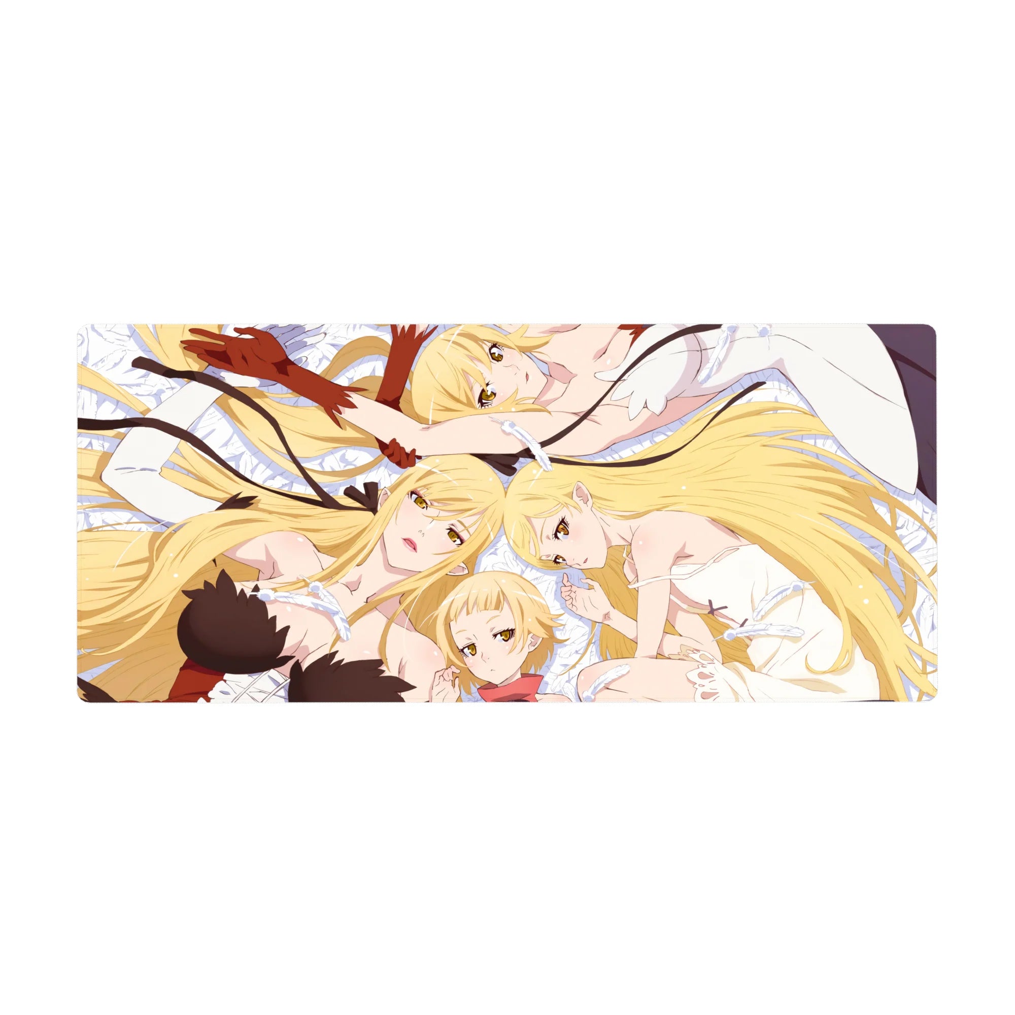 36x16 inches anime girl desk pad with dreamy duo, ribbon and lace accents, smooth mouse glide.
