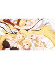 Anime girl desk pad 40x20 inches with dreamy duo, lace and ribbon accents, smooth mouse glide.