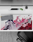 32x16 inches anime mouse pad in navy, white, pink, and crimson with airy dramatic blossom storm.