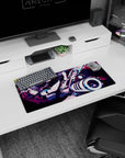 28x12 inches anime girl mouse pad showing a black-and-teal twin-tailed girl mid-lunge firing a glossy cannon.