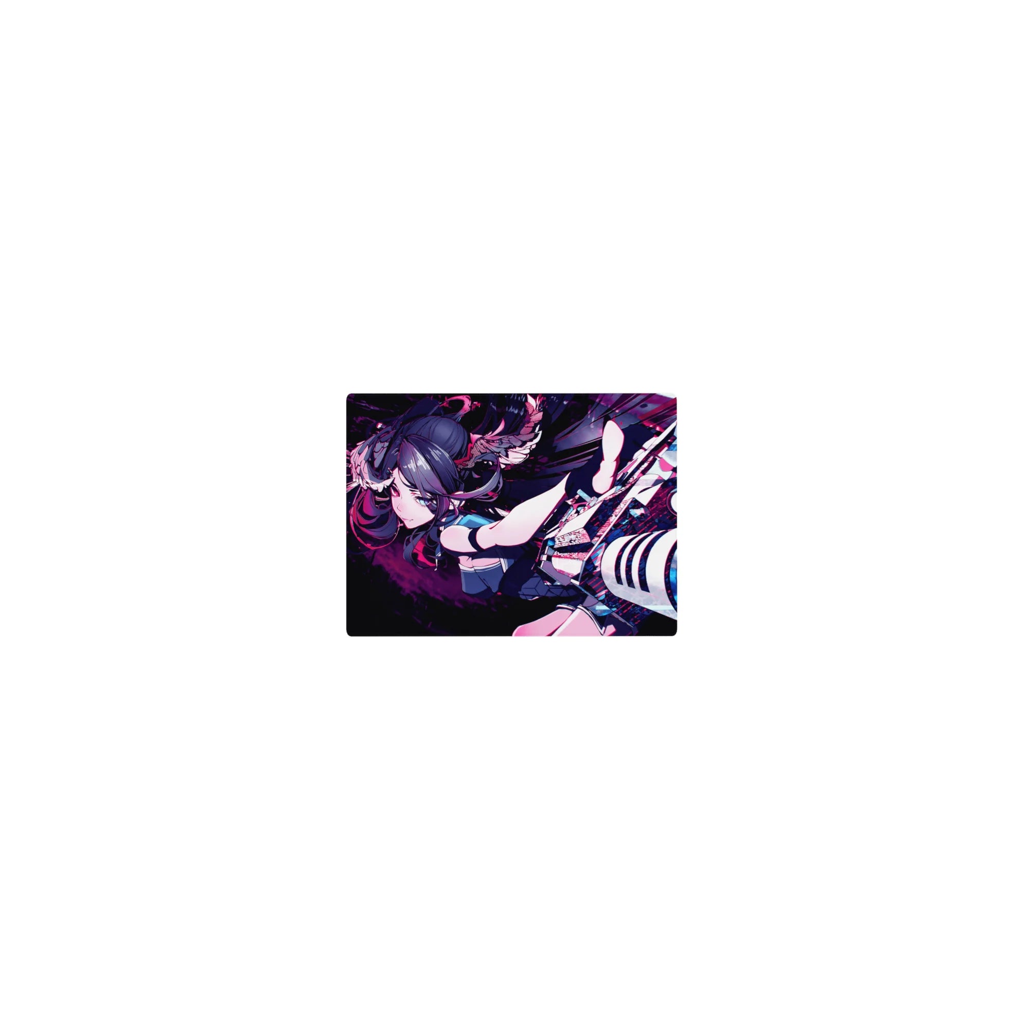 14x10 inches classic anime girl mouse pad with twin-tail fighter and oversized cannon, neon speed-streak art.