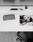 Anime mouse pad 14x10 inches in white, black, and vivid red; soft petals, sleek teasing vibe.