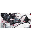 32x16 inches anime girl mouse pad with black-haired beauty in sheer qipao, crane motifs, petals, red accents.