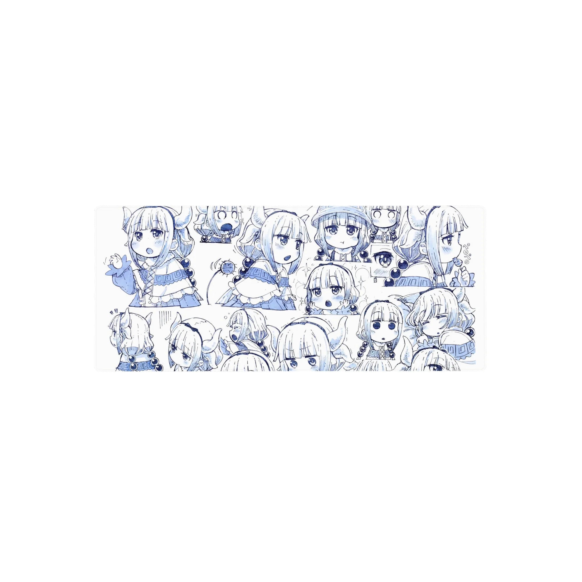 28x12 inches anime girl mouse pad with chibi Kanna faces, sparkles, and expressions on white.