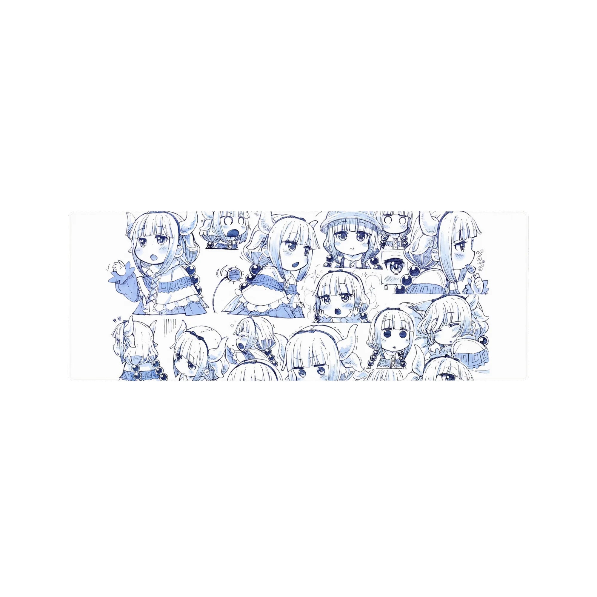 32x12 inches anime girl mouse pad with chibi Kanna faces, sparkles, and cute expressions on white.