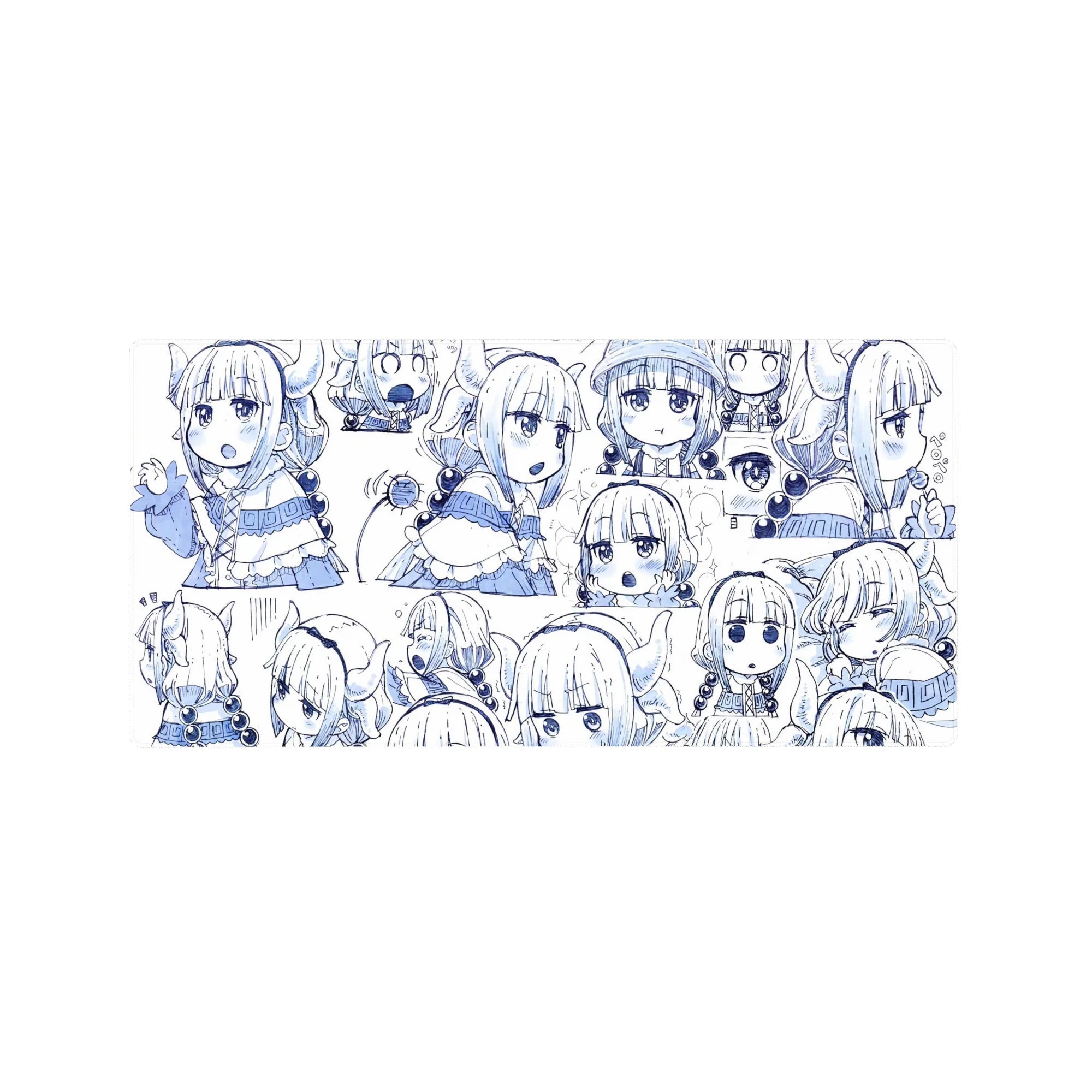32x16 inches anime girl mouse pad with chibi Kanna faces, sparkles, and cute expressions on white.