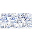 36x16 inches anime girl desk pad with chibi Kanna faces, doodle sparkles, and cute expressions.