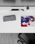 Vibrant violet hair and red accents on a sleek anime girl mouse pad 14x10 inches, playful and clean.