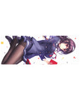 32x12 inches anime girl mouse pad with schoolgirl in navy blazer and pleated skirt on white background.