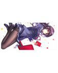 Anime girl mouse pad 32x16 inches with school uniform, red tie and notebook on clean white background.