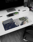 32x12 inches anime mouse pad showing a cool girl leaning back, messy green bun, side glance, dark top.