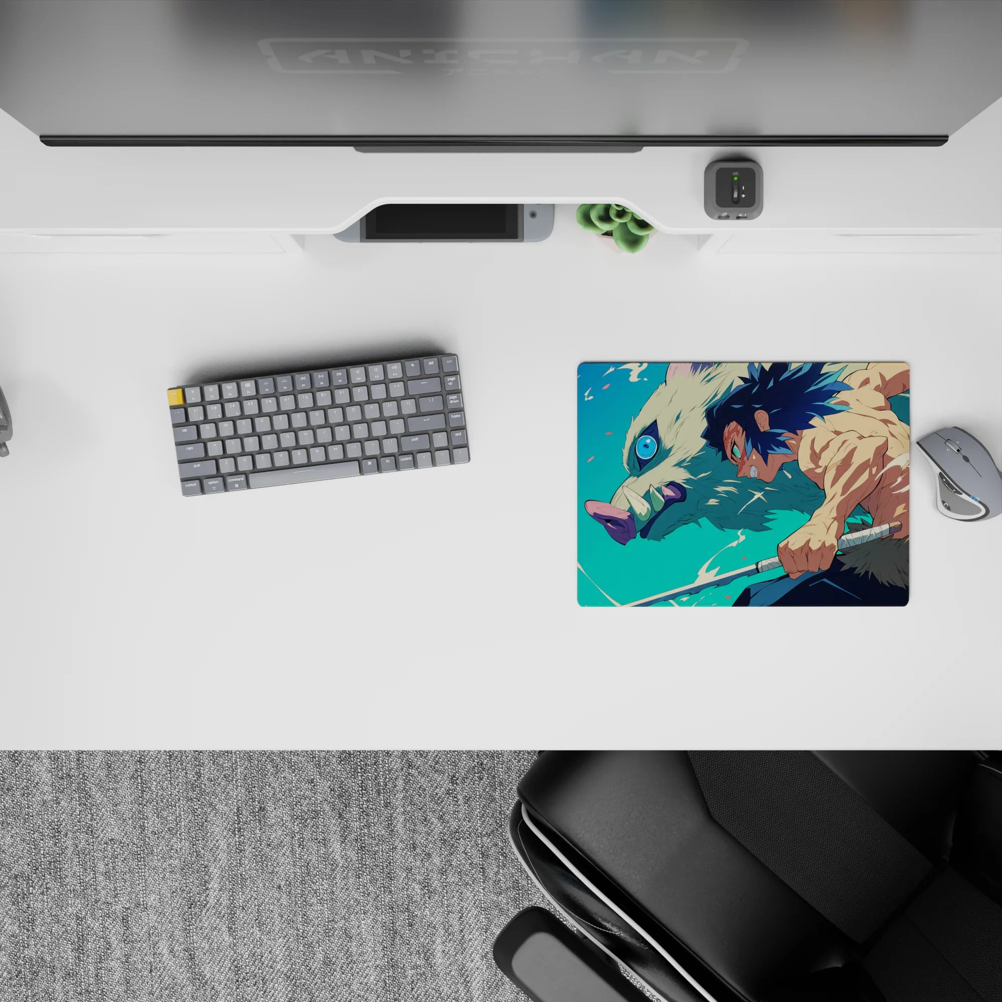 Classic 14x10 inch mouse pad featuring Inosuke Hashibira from Demon Slayer, showcasing his dynamic, beastly charge.