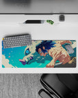 Inosuke Hashibira from Demon Slayer charges forward on a 32x12 inch anime mouse pad, showcasing dynamic energy and vivid design.