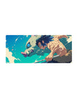 Inosuke Hashibira from Demon Slayer charges forward on a 28x12 inch anime mouse pad, capturing wild motion and vivid contrasts.