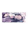 Anime girl mouse pad 28x12 inches with cherry blossoms, lavender robe, dark hair, and butterfly clips.