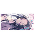Anime girl mouse pad 32x16 inches with cherry blossoms, lavender robe, butterfly hair accents, smooth glide.