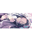 36x16 inches anime girl desk pad with lavender robe, cherry blossoms, and butterfly hair clips.