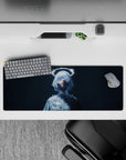 32x12 inches desk mouse pad in cool midnight blues, frosty white tones, and a calm magical anime vibe.