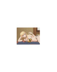 Classic anime girl mouse pad 14x10 inches, blonde in black floral bikini with peace sign, glossy eyes.