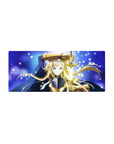 28x12 inches anime girl mouse pad with blonde knight, gold armor, navy cloak, and glowing sword.