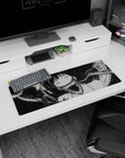 Wide-eyed anime girl with smoky ribbon shadows on desk mat mouse pad 32x12 inches.