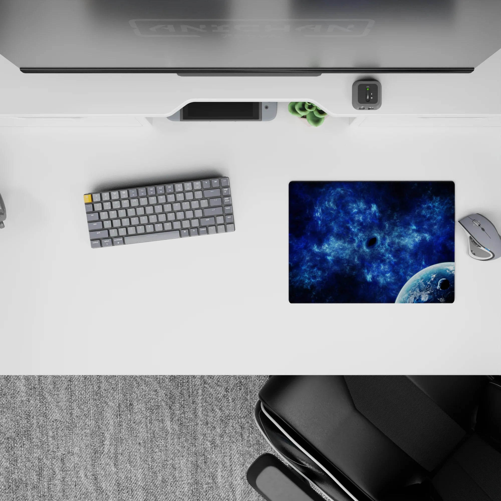 Midnight navy and icy cobalt classic mouse pad 14x10 inches, calm smoky blues for late-night vibes.