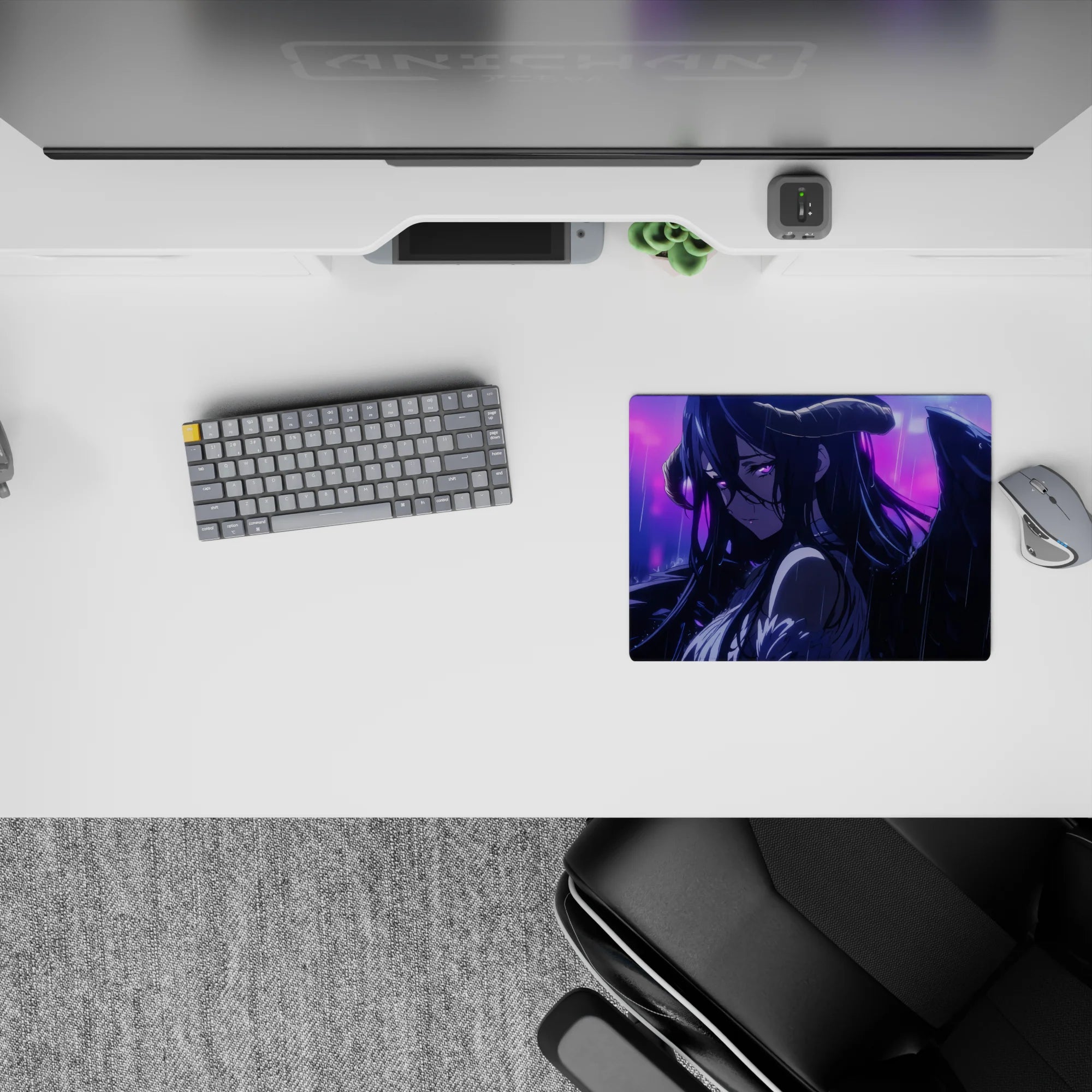 Albedo from Overlord on a 14x10 inch anime mouse pad, with obsidian wings and violet eyes capturing a dramatic scene.