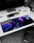 Desk pad featuring Albedo from Overlord, 36x16 inches, with vivid purples and blues capturing her emotive, rain-soaked beauty.