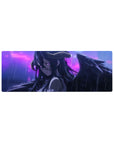 Albedo from Overlord on a 32x12 inch anime mouse pad, featuring her under rain with drooping wings and shimmering violet eyes.