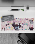 Pastel pink blush anime mouse pad 32x12 inches with candy tones, warm silly vibe, smooth glide.