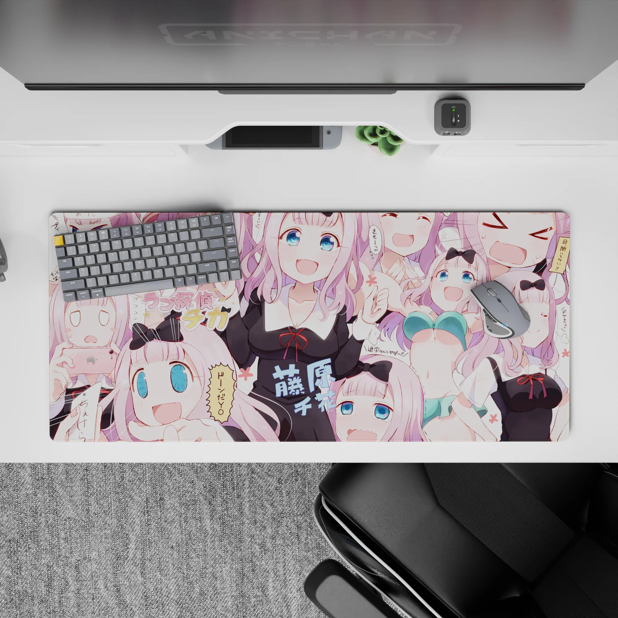 36x16 inches desk pad in soft blush pink and candy pastels, cute chaotic vibe with smooth mouse glide.