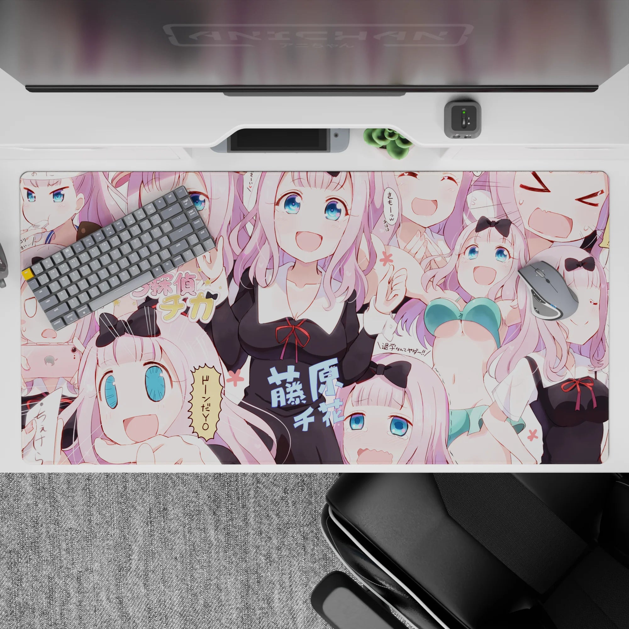 40x20 inches pastel pink desk pad with soft blush background and candy colors for a cute chaos vibe.