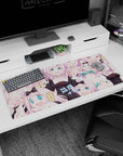 36x16 inches Chika Fujiwara desk pad from Kaguya-sama, winking and laughing chibi reaction collage.