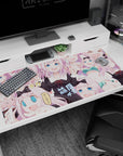 40x20 inches Chika Fujiwara desk pad from Kaguya-sama, winking and laughing in chibi reaction poses.