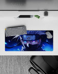Kakashi Hatake Naruto anime mouse pad, 28x12 inches, featuring his Sharingan and lightning-charged eye on midnight blue.