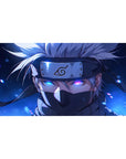 Anime desk pad 40x20 inches featuring Kakashi Hatake from Naruto, showcasing his Sharingan eye against a midnight blue background.