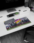 Anime mouse pad 28x12 inches featuring a blue-haired leader on a throne with dragon guardian behind.